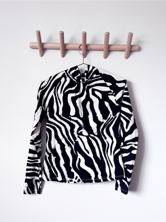 St. John Tops - St. John Black & White Zebra-Print Mock Neck Top